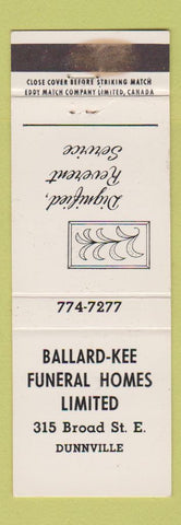 Matchbook Cover - Ballard Kee Funeral Homes Dunnville ON WEAR