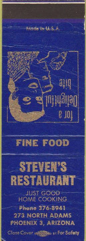 Matchbook Cover - Steven's Restaurant Phoenix AZ girlie SAMPLE POOR