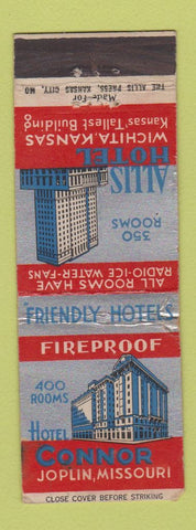 Matchbook Cover - Hotel Connor Joplin MO Allis Wichita KS WEAR