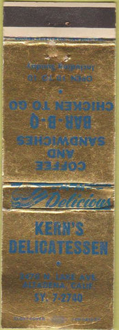 Matchbook Cover - Kern's Deli Altadena CA BBQ