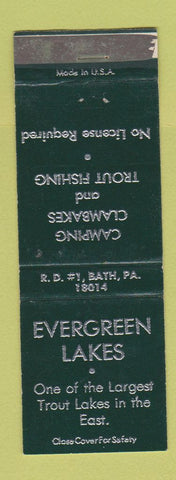 Matchbook Cover - Evergreen Lakes Trout Lakes Bath PA
