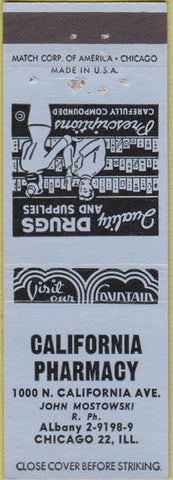 Matchbook Cover - California Pharmacy Chicago IL drugs blue