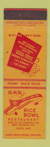 Matchbook Cover - Rice Bowl Chinese Restaurant Toledo OH