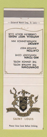 Matchbook Cover - Mayfair Lennox Hotels St Louis MO WHITE
