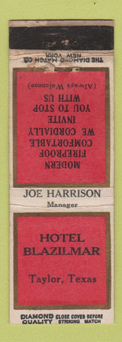 Matchbook Cover - Hotel Blazilmar Taylor TX DQ WEAR