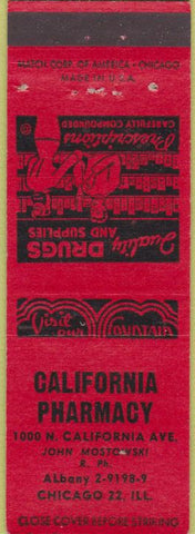 Matchbook Cover - California Pharmacy Chicago IL drugs red