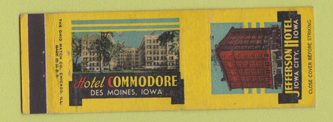 Matchbook Cover - Jefferson Hotel Iowa City IA Hotel Commodore