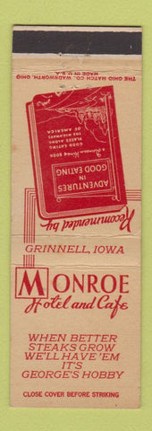 Matchbook Cover - Monroe Hotel Cafe Grinnell IA