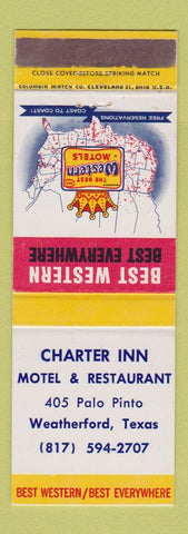 Matchbook Cover - Charter Inn Motel Restaurant Weatherford TX Best Western