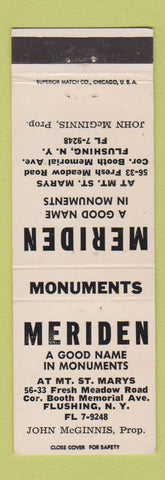 Matchbook Cover - Meriden Monuments Flushing NY
