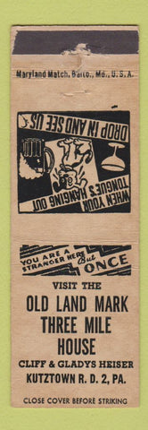 Matchbook Cover - Old Land Mark Three Mile House Kutztown PA WEAR