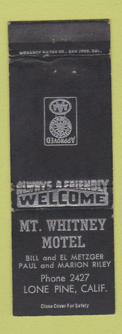 Matchbook Cover - Mount Whitney Motel Lone Pine CA
