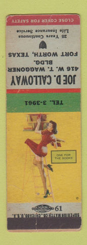 Matchbook Cover - Joe Calloway Fort Worth TX Insurance pinup WORN