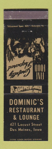 Matchbook Cover - Dominic's Restaurant Lounge Des Moines IA WEAR