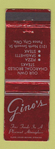 Matchbook Cover - Gino's Restaurant Ponca City OK WORN