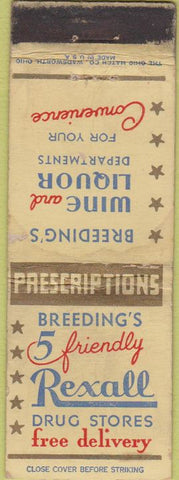 Matchbook Cover - Rexall Drug Stores WORN Breeding's Liquor