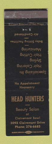Matchbook Cover - Head Hunters Beauty Salon San Diego CA