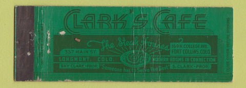 Matchbook Cover - Clark's Cafe Fort Collins Longmont Colorado Full Length