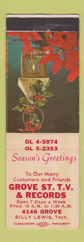 Matchbook Cover - Grove St TV and Records music lps Christmas