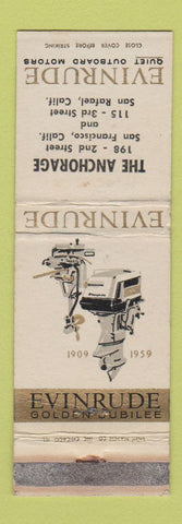 Matchbook Cover - Evinrude Boat Motors Anchorage San Rafael CA WEAR 1959