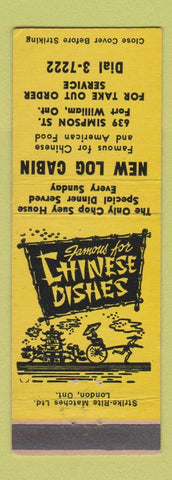 Matchbook Cover - New Log Cabin Chinese Restaurant Fort William ON