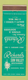 Matchbook Cover - Richard's Sun Valley Restaurant Harlingen TX