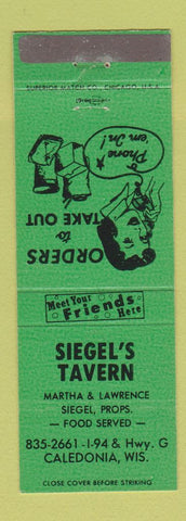 Matchbook Cover - Siegel's Tavern Caledonia WI