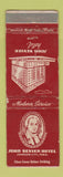 Matchbook Cover - John Sevier Hotel Johnson City TN WORN