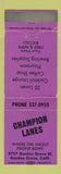 Matchbook Cover - Champion Lanes Garden Grove CA bowling PURPLE