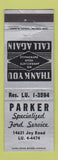 Matchbook Cover - Parker Ford Service MI?