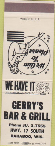 Matchbook Cover - Gerry's Bar Grill Baraboo WI girlie SAMPLE