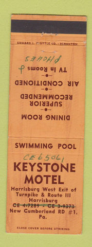 Matchbook Cover - Keystone Motel New Cumberland PA WRITING