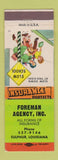 Matchbook Cover - Foreman Insurance Sulphur LA