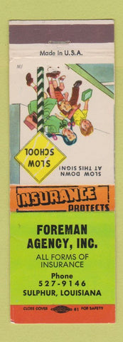 Matchbook Cover - Foreman Insurance Sulphur LA