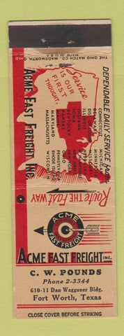 Matchbook Cover - Acme Fast Freight Trucking Fort Worth TX