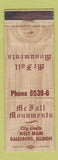 Matchbook Cover - McFall Monuments Galesburg IL