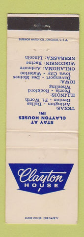 Matchbook Cover - Clayton House Arlington Denton Dallas Fort Worth TX Peoria IL