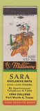 Matchbook Cover - Sara Hats Fort Worth TX
