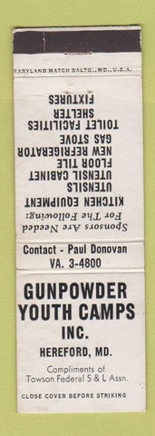 Matchbook Cover - Gunpowder Youth Camps Hereford MD