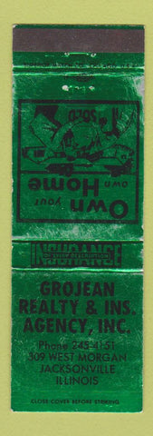 Matchbook Cover - Grojean Real Estate Insurance Jacksonville IL WEAR