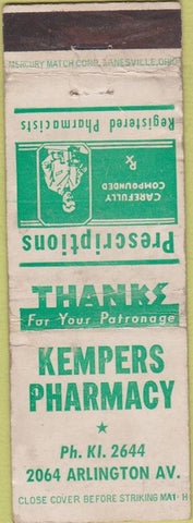 Matchbook Cover - Kempers Pharmacy NO TOWN WORN