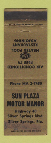 Matchbook Cover - Sun Plaza Motor Manor Silver Springs FL WEAR