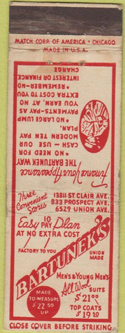 Matchbook Cover - Bartunek's Men's Clothes suits