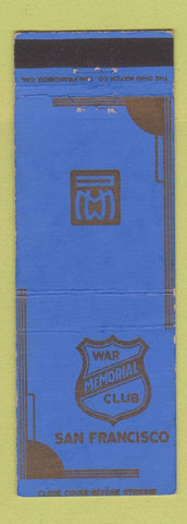 Matchbook Cover - War Memorial Club San Francisco CA