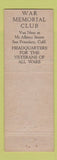 Matchbook Cover - War Memorial Club San Francisco CA