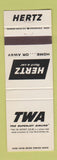 Matchbook Cover - TWA Airlines Hertz Car Rentals