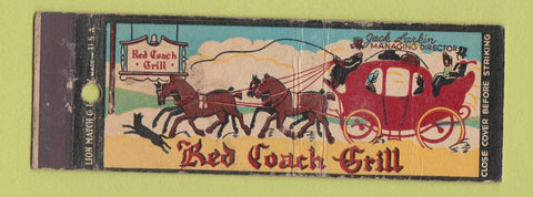 Matchbook Cover - Red Coach Grill Boston Saugus Wayland Hingham MA