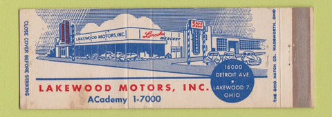 Matchbook Cover - Lakewood Motors OH Lincoln Mercury WEAR Full Length