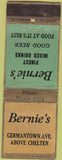 Matchbook Cover - Bernie's Mixed Drinks Philadelphia PA Star WORN