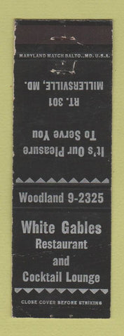 Matchbook Cover - White Gables Restaurant Millersville MD WORN